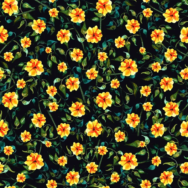 Adorno de acuarela foliada inconsútil Color verde y flor amarilla — Foto de Stock