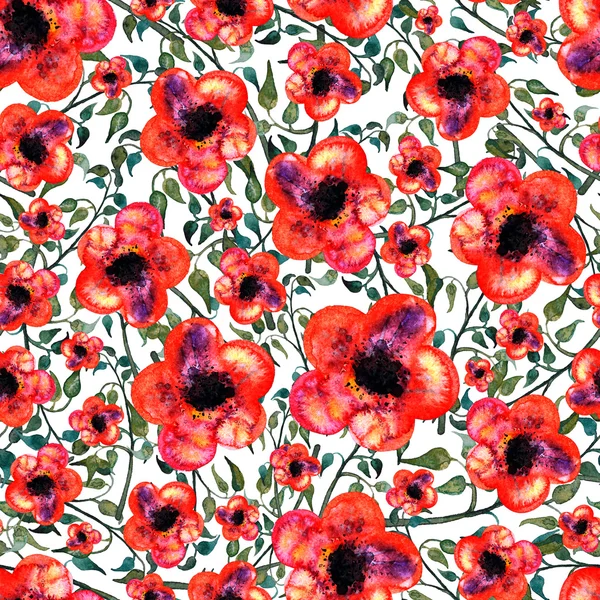 Безшовні квіти акварельний орнамент Зелений колір і червона квітка — стокове фото