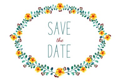 Çerçeve çiçek ve yaprakları, suluboya resim çizme. Bahar ya da yaz tasarım için tebrik kartları düğün davet,