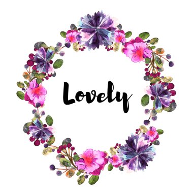 Çiçek çerçeve. Renkli çiçek koleksiyonu yaprak ve çiçek, suluboya çizim ile. Vektör