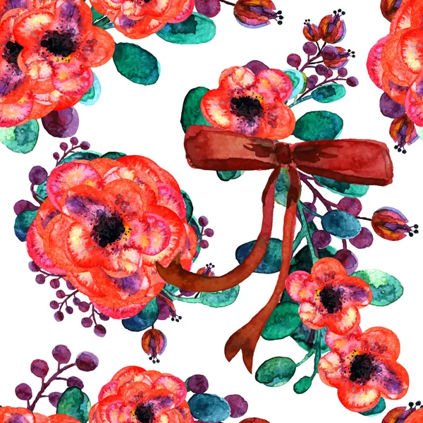 Modèle vectoriel sans couture avec des bouquets de fleurs d'été. Illustration aquarelle. Et arc rouge — Image vectorielle
