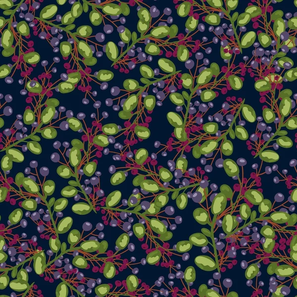 Seamless pattern. blue and red Berry plants. Wallpaper. On dark background Forest fruit — Stockový vektor