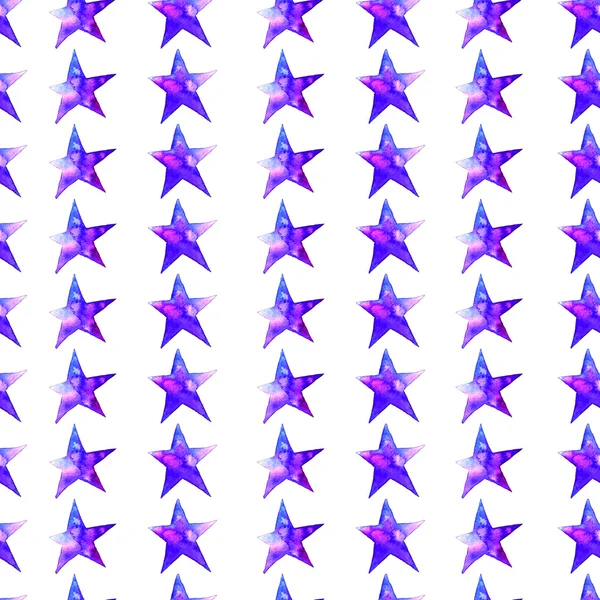 Seamless pattern of Colorful watercolor star icon. illustration on white background. Blue and violet. Isolated. Hand-drawn — Stock Photo, Image