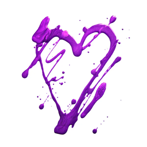 Brillare glitter cuore e punti. Le macchie di colore viola oro disegnano. Fatto a mano. Isolato su sfondo bianco. Stampa su tessuto. 3D rendering amore — Foto Stock