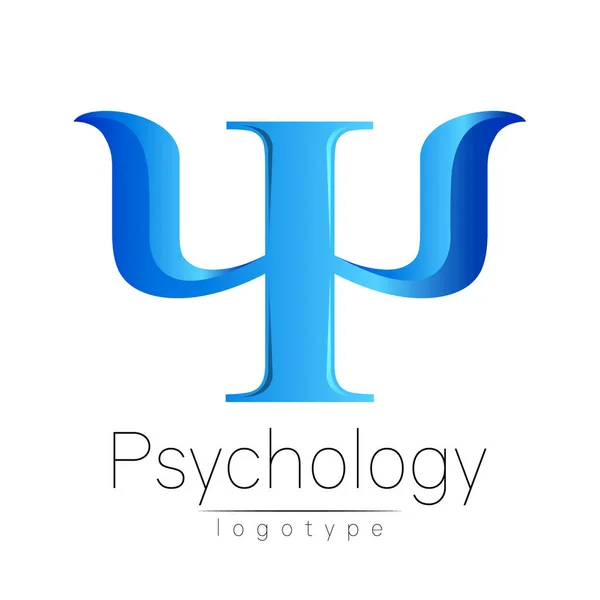 Logo moderne de la psychologie. Psi. Style créatif. Logotype dans le vecteur. Concept de design. Entreprise de marque. Lettre de couleur bleue sur fond blanc. Symbole pour web, impression, carte, flyer . — Image vectorielle