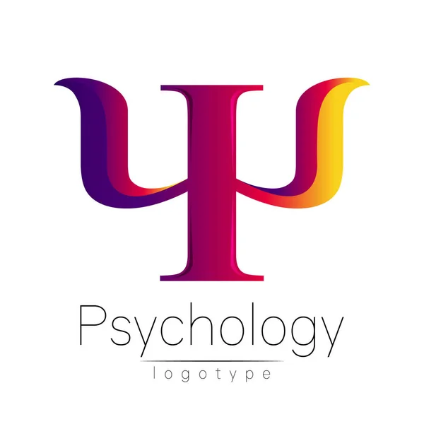 Logo moderne de la psychologie. Psi. Style créatif. Logotype dans le vecteur. Concept de design. Entreprise de marque. Violet jaune rose lettre de couleur sur fond blanc. Symbole pour web, impression, carte, flyer . — Image vectorielle