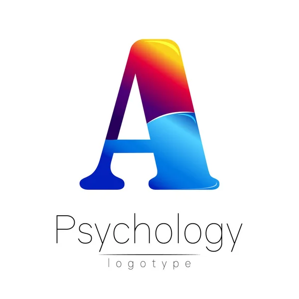 Modernes Logo der Psychologie. kreativen Stil. Logotyp im Vektor. Designkonzept. Markenunternehmen. blaue und rote Farbe Buchstabe a auf weißem Hintergrund. Symbol für Web, Print, Karte, Flyer. — Stockvektor