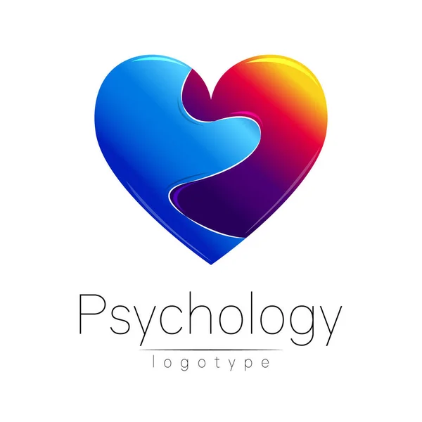 Logotipo moderno de Psicologia. Coração partido. .. Estilo criativo. Logotipo em vector. Conceito de design. Empresa de marca. Azul e tristeza cor vermelha no fundo branco. Símbolo para web, impressão, cartão, folheto . — Vetor de Stock