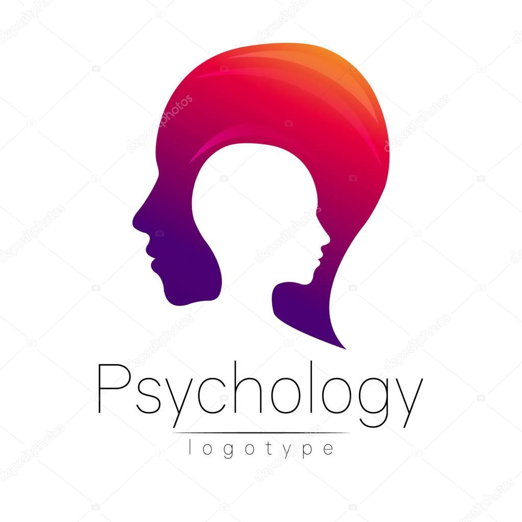 Modern head logo of Psychology. Profile Human. Creative style. Logotype in vector. Design concept. Brand company. Violet red color isolated on white background. Symbol for web, print, card. Keyhole