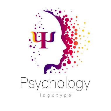 Modern baş logo psikoloji. Profil insan. Harf Psi. Yaratıcı tarzı. Logo vektör. Tasarım konsepti. Marka şirket. Menekşe rengi beyaz arka plan üzerinde izole. Web, baskı simgesi
