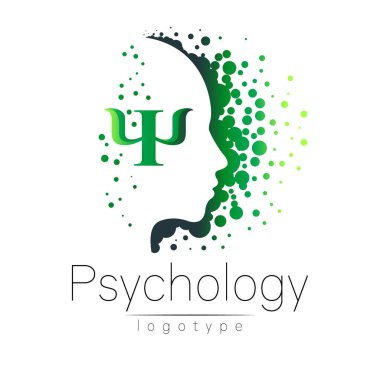 Modern baş logo psikoloji. Profil insan. Harf Psi. Yaratıcı tarzı. Logo vektör. Tasarım konsepti. Marka şirket. Yeşil renk beyaz arka plan üzerinde izole. Web, baskı simgesi
