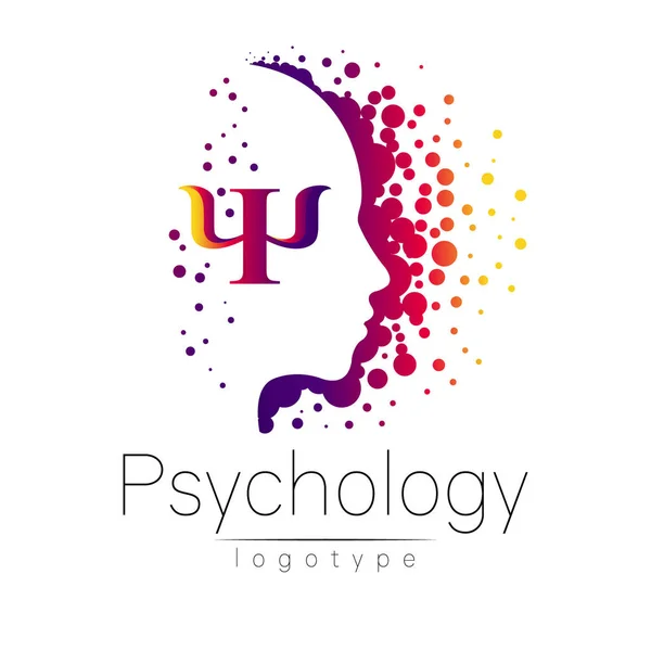 Modern head logo of Psychology. Profile Human. Letter Psi. Creative style. Logotype in vector. Design concept. Brand company. Violet color isolated on white background. Symbol for web, print — Stock Vector