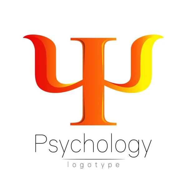 Logo moderne de la psychologie. Psi. Style créatif. Logotype dans le vecteur. Concept de design. Entreprise de marque. Lettre de couleur orange sur fond blanc. Symbole pour web, impression, carte, flyer . — Image vectorielle