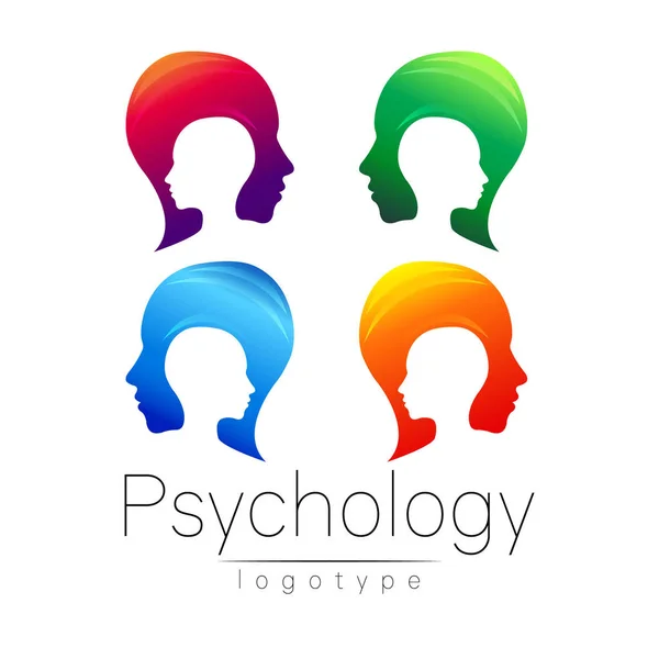 Moderní hlavní logo sada z psychologie. Profil člověka. Kreativní styl. Logotyp ve vektoru. Koncepce designu. Zelená modrá fialová oranžová barva izolovaných na bílém pozadí. Symbol pro web, tisk, karta, značka. — Stockový vektor