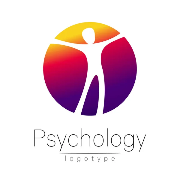 Homme moderne logo de la psychologie. Humain en cercle. Style créatif. Logotype dans le vecteur. Concept de design. Entreprise de marque. Couleur violette isolée sur fond blanc. Symbole pour web, impression, carte, flyer . — Image vectorielle