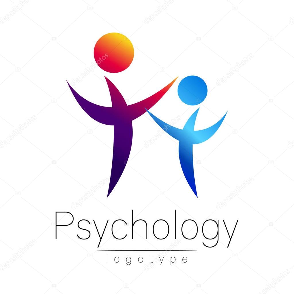 Modern people psi logo of Psychology. Family Human. Creative style. Logotype in vector. Design concept. Brand company. Violet blue color isolated on white background. Symbol for web, print