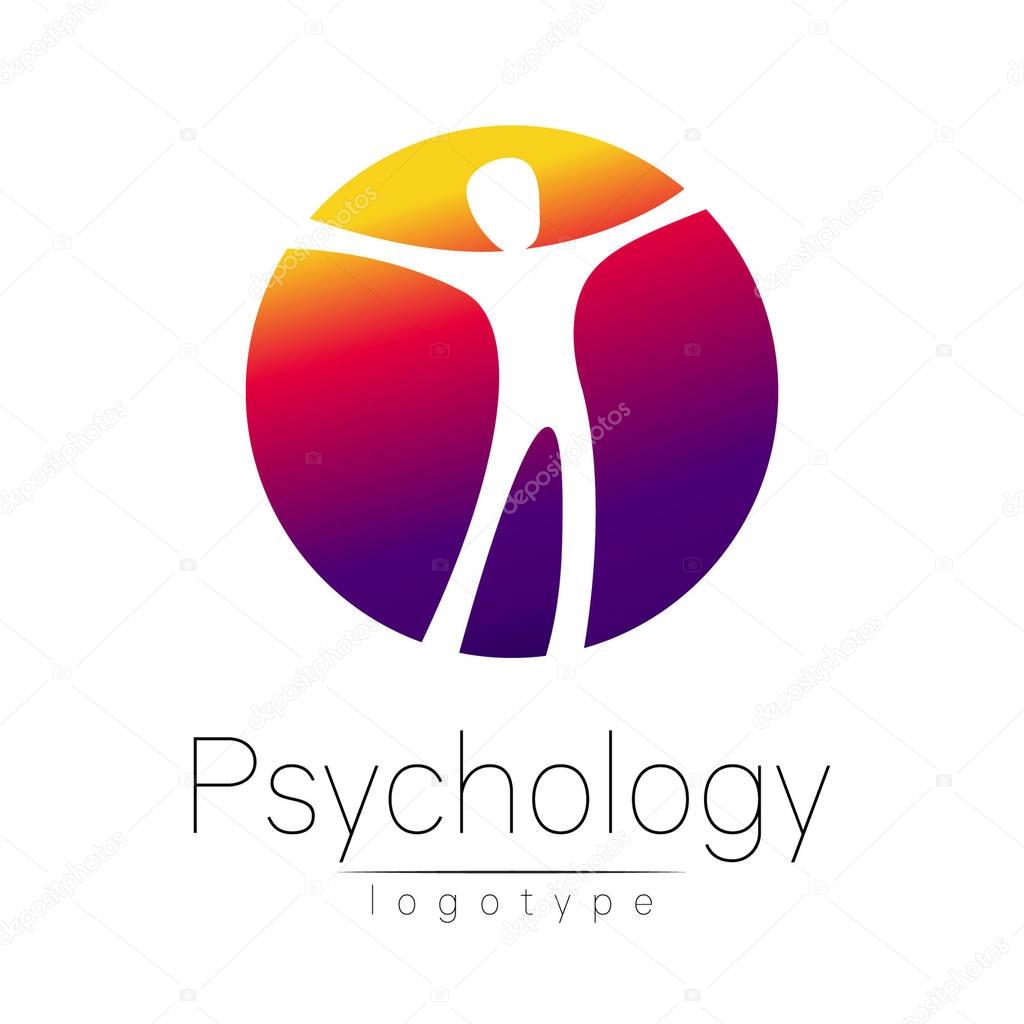 Modern head logo of Psychology. Human in a circle . Creative style. Logotype in vector. Design concept. Brand company. Violet color isolated on white background. Symbol for web, print, card. Keyhole