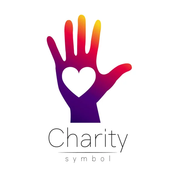 Vector illustration. Symbol of Charity. Sign hand heart isolated on white background.Violet Icon company, web, card. Modern bright element. orphans Help kids campaign.Family children — Stock Vector