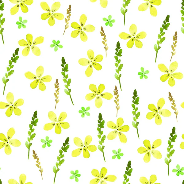 Patrón floral inconsútil con flores y hojas de color amarillo acuarela en estilo vintage. Hecho a mano. Adornado para textil, tela, papel pintado. Ilustración de naturaleza. Elementos de pintura . — Foto de Stock