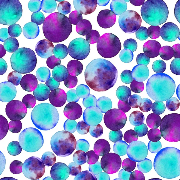 Seamless pattern. Watercolor abstract background. round brushstrokes. On white . Colorful and endless rainbow. Violet blue bubble gum