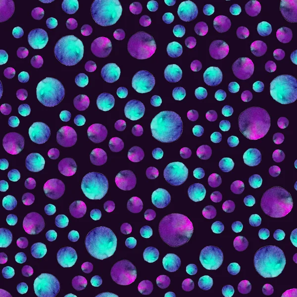 Seamless pattern. Watercolor abstract background. round brushstrokes. On dark. Colorful and endless rainbow. Violet blue bubble gum