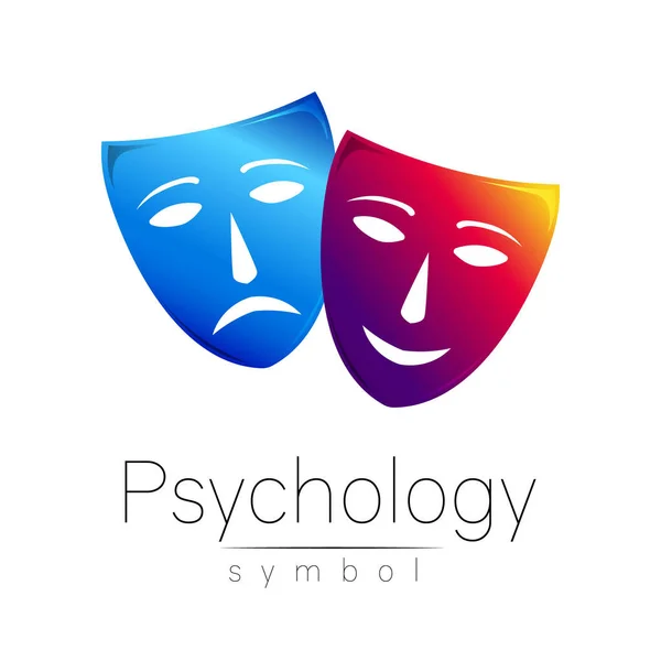 さまざまな感情を持つ 2 つのマスク。ベクトルの図。青と紫の色です。心理学の現代記号。デザイン コンセプト。ブランド企業。Web、印刷アイコン — ストックベクタ