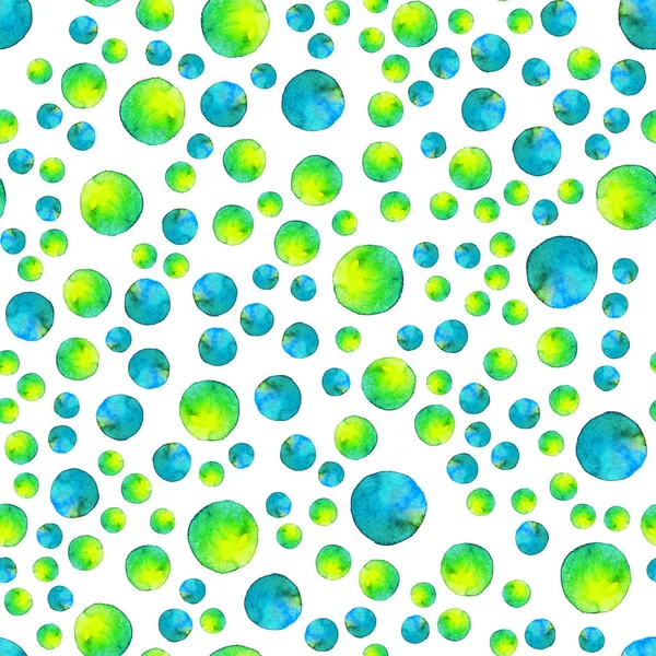 Seamless pattern. Watercolor abstract background. round brushstrokes. On white . Colorful and endless rainbow. Yellow green bubble gum