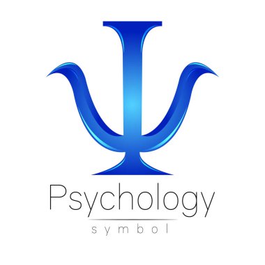 Modern logo psikoloji. Psi. Yaratıcı tarzı. Logo vektör. Tasarım konsepti. Marka şirket. Beyaz zemin üzerine mavi renk mektup. Web, baskı, kart, el ilanı simgesi.