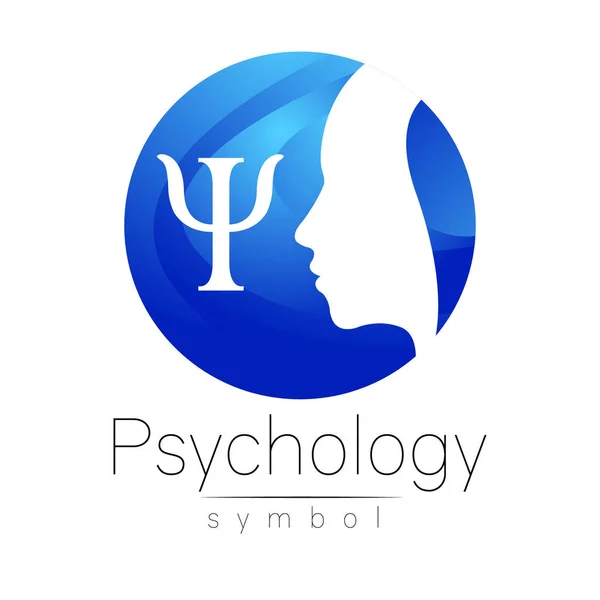 Modernes Kopflogo Zeichen der Psychologie. Profil Mensch. Buchstabe psi. kreativen Stil. Symbol im Vektor. Designkonzept. Markenunternehmen. blaue Farbe isoliert auf weißem Hintergrund. Symbol für Web, Schriftzug. — Stockvektor