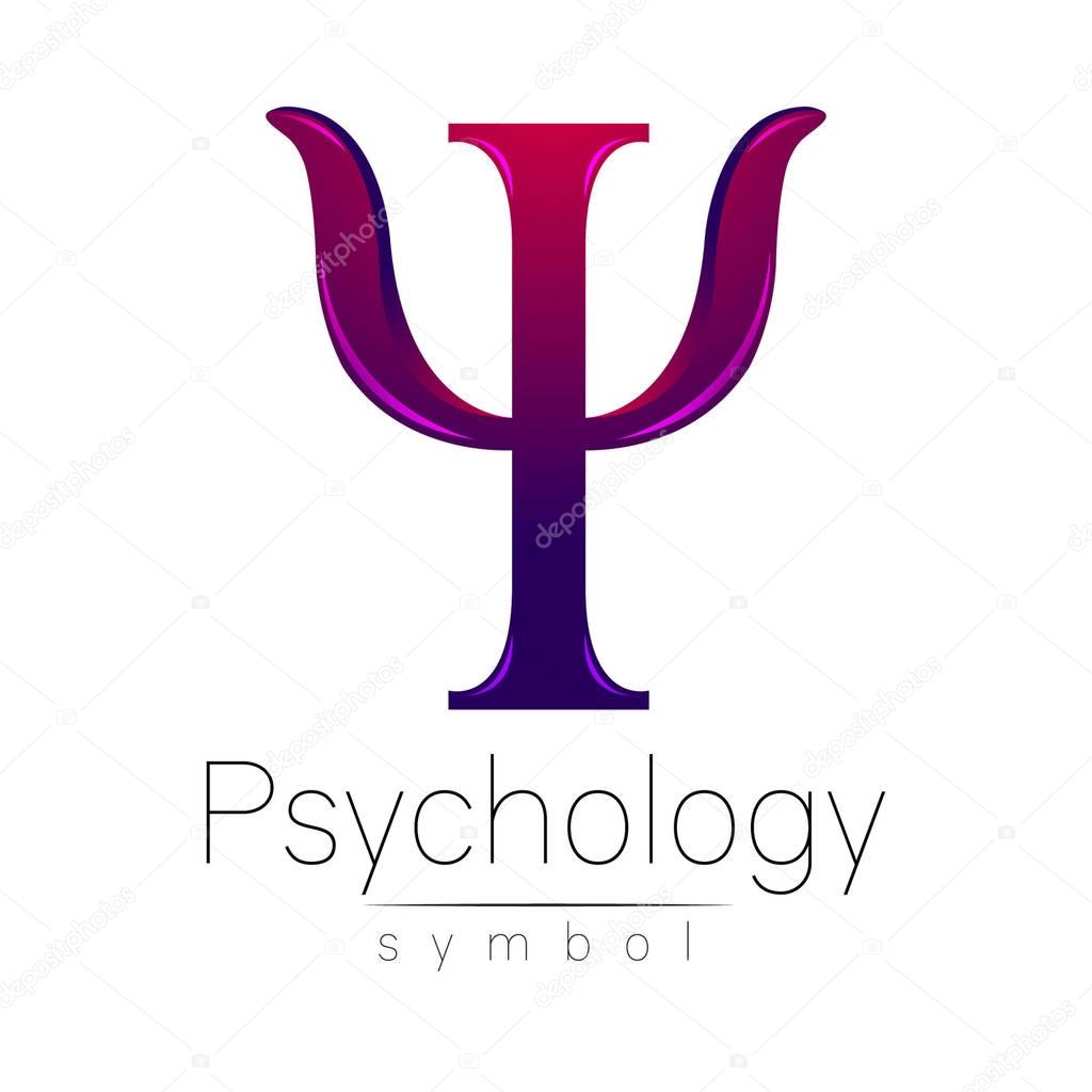 Modern logo of Psychology. Psi. Creative style. Logotype in vector. Design concept. Brand company. Violet color letter on white background. Symbol for web, print, card, flyer. Bright