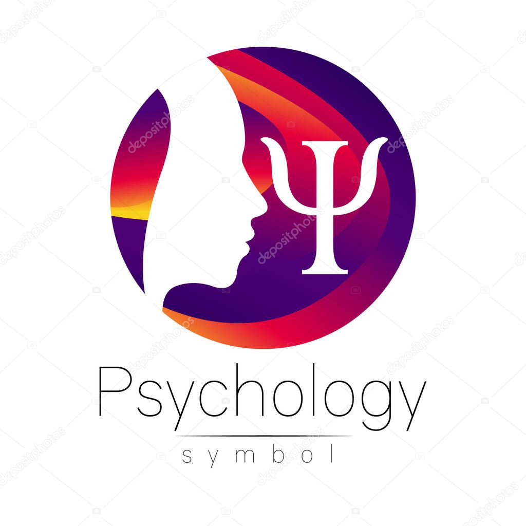 Modern head Logo sign of Psychology. Profile Human. Letter Psi. Creative style. Symbol in vector. Design concept. Brand company. Violet color isolated on white background. Icon for web, print