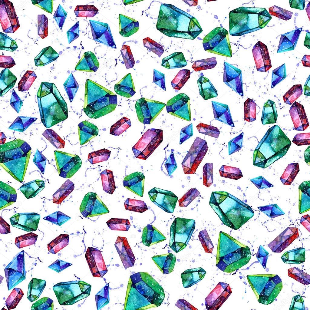 Watercolor illustration of diamond crystals - seamless pattern. Print ...