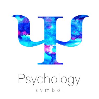 Modern suluboya Psi logo psikoloji. Yaratıcı tarzı. Logo. Tasarım konsepti. Marka şirket. Beyaz arka plan üzerinde izole mavi parlak renk. Web, baskı, kart simgesi.