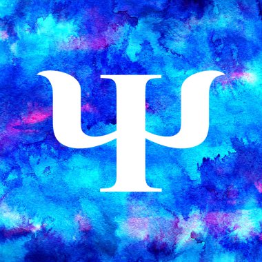 Modern suluboya Psi logo psikoloji. Yaratıcı tarzı. Logo. Tasarım konsepti. Marka şirket. Gökkuşağı arka plan üzerinde izole mavi parlak renk. Web, baskı, kart simgesi.