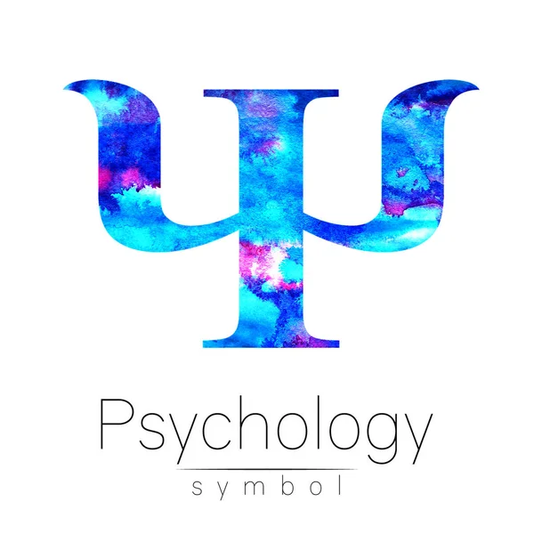 Modernes Aquarell psi-Logo der Psychologie. kreativen Stil. Schriftzug ein. Designkonzept. marke company.blue helle Farbe isoliert auf weißem Hintergrund. Symbol für Web, Print, Karte. — Stockfoto