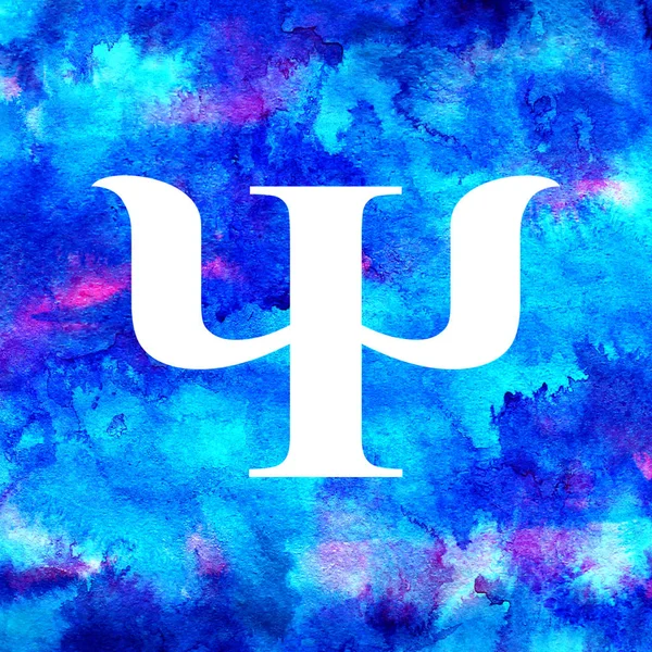 Modern suluboya Psi logo psikoloji. Yaratıcı tarzı. Logo. Tasarım konsepti. Marka şirket. Gökkuşağı arka plan üzerinde izole mavi parlak renk. Web, baskı, kart simgesi.