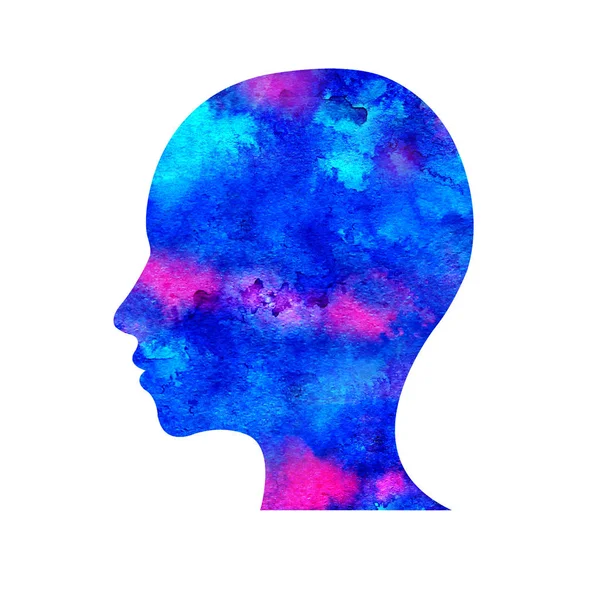 Logo de tête aquarelle moderne de la psychologie. Profil humain. Style créatif. Logotype à l'intérieur. Concept de design. Entreprise de marque. Arc-en-ciel couleur vive isolé sur fond blanc. Symbole pour web, impression, carte . — Photo