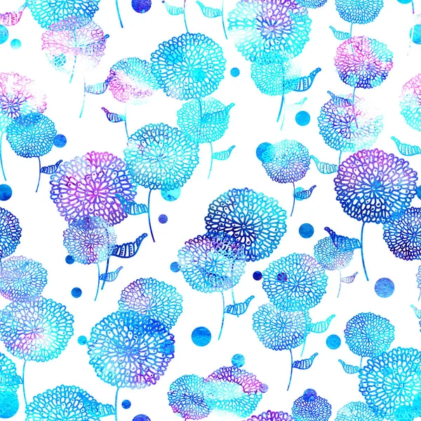 Aquarell nahtlose Blume rosa blaues Gekritzel auf weißem Hintergrund Muster. handgezeichnete Elemente. helle Kunst für Textilien, Tapeten. Vintage Textur. Endloser Druck. — Stockfoto