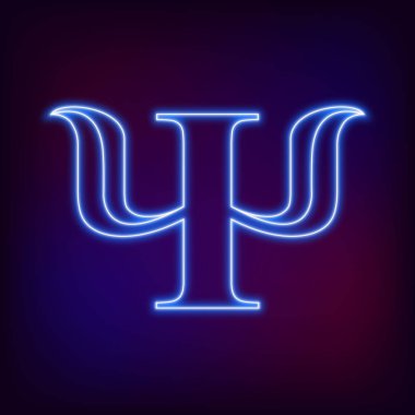 Psikoloji modern burç logosu. Psi. Yaratıcı stil. Simge içinde . Tasarım konsepti. Marka şirketi. Bulanıklık arka plan üzerinde Neon mavi renkli harf. Web, baskı, kart, el ilanı sembolü. Logo