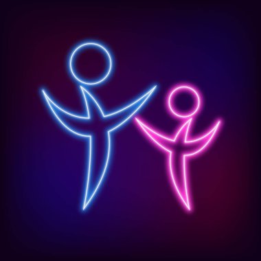 Modern Neon logosu insanlar psi Psikoloji İşareti. Aile İnsanı. Yaratıcı stil. Simge içinde . Tasarım konsepti. Marka şirketi. bulanıklık arka planda izole mor mavi renk. Web, baskı, logo için sembol