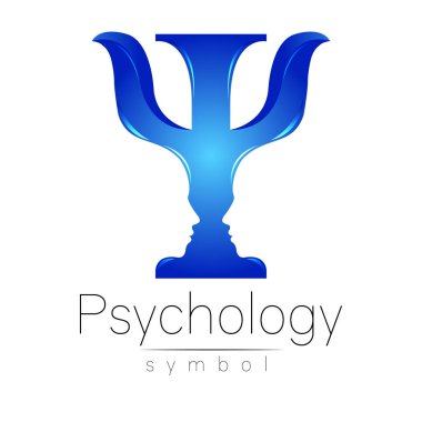Modern logo psikoloji. Psi. Yaratıcı tarzı. Logo vektör. Tasarım konsepti. Marka şirket. Beyaz zemin üzerine mavi renk mektup. Web, baskı, kart, el ilanı simgesi.