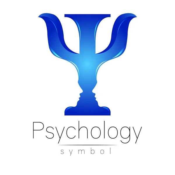 Moderní logo psychologie. Psi. Kreativní styl. Logotyp ve vektoru. Koncepce designu. Značka společnosti. Modrá barva dopis na bílém pozadí. Symbol pro web, tisk, karta, leták. — Stockový vektor