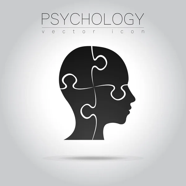 Modernes Kopf-Puzzle-Logo der Psychologie. Profil Mensch. kreativen Stil. Logotyp im Vektor. Designkonzept. Markenunternehmen. schwarze Farbe isoliert auf weißem Hintergrund. Symbol für Web, Print, Karte, Flyer. — Stockvektor