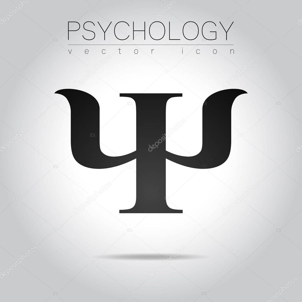Modern logo of Psychology. Psi. Creative style. Logotype in vector. Design concept. Brand company. Black gray color letter on white background. Symbol for web, print, card, flyer.