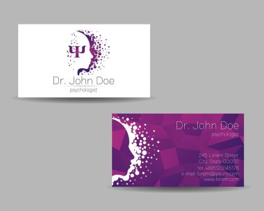Psychology vector visit card. Modern Sign. Creative style. Design concept. Brand company. Violet color isolated on grey background. Symbol for web, print. visiting personal set clipart
