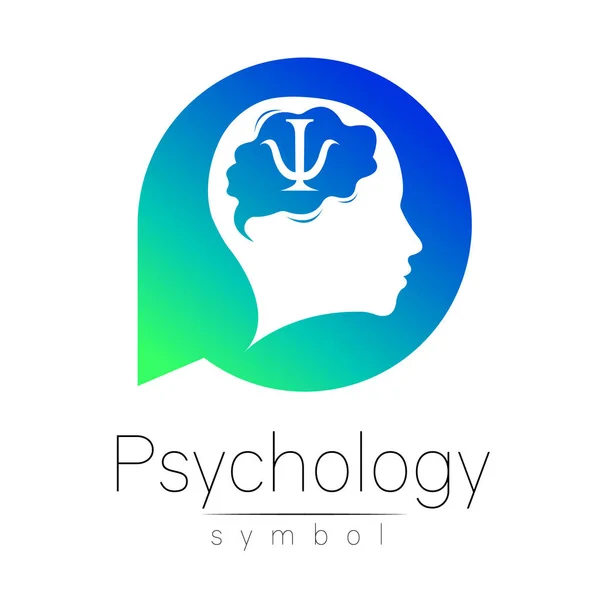 Moderní hlava znamení psychologie. Člověk v kruhu. Kreativní styl. Ikona v vektoru. Design značka společnosti. Modrá zelená barva izolovaných na bílém pozadí. Symbol pro web, tisk — Stockový vektor