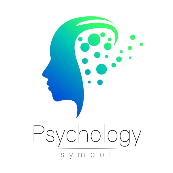 Modern fej jel a pszichológia. Profil emberi. Kreatív stílus. Jel vektor. Kék zöld színű elszigetelt fehér background. Webes, nyomdai ikon — Stock Vector