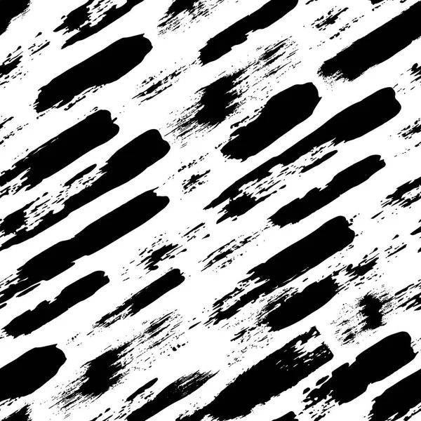 Vector seamless pattern with brush stripes and strokes. Black color on white background. Hand painted grange texture. Ink geometric elements. Fashion modern style. Endless fabric print. — Stock Vector