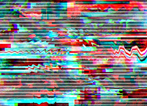 Glitch achtergrond. Computerscherm fout. Digitaal pixel noise abstract design. Fotostoring. Televisie signaal faalt. Gegevensverval. Technisch probleem grunge behang. Kleurrijk lawaai — Stockfoto