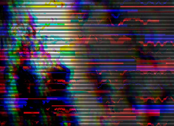 Glitch achtergrond. Computerscherm fout. Digitaal pixel noise abstract design. Fotostoring. Televisie signaal faalt. Gegevensverval. Technisch probleem grunge behang. Kleurrijk lawaai — Stockfoto